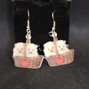Puppy in basket Earrings